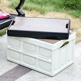 30L White Foldable Storage Box with Wooden Lid - Multifunctional Car Organizer, Outdoor Folding Storage Container