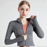 XL Grey High-Stretch Slim Fit Yoga Jacket - Full Zip Workout Sports Jacket for Women