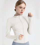 M White High-Stretch Slim Fit Yoga Jacket - Full Zip Workout Sports Jacket for Women