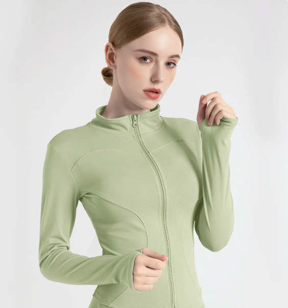 S Green High-Stretch Slim Fit Yoga Jacket - Full Zip Workout Sports Jacket for Women