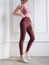 Size L Rose Pink High-Waisted Seamless Yoga Pants for Women - Tummy Control, Butt Lifting & Back Waistband Pocket