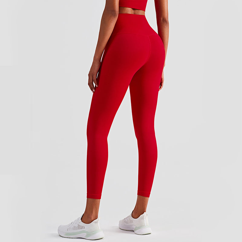 Size L Red High-Waisted Seamless Yoga Pants for Women - Tummy Control, Butt Lifting & Back Waistband Pocket