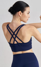 Size S Deep Sea Blue Cross-Back Yoga Sports Bra for Women - High Support & Shockproof Fitness Bra