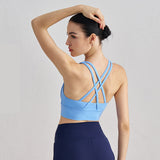 Size XL Light Blue Cross-Back Yoga Sports Bra for Women - High Support & Shockproof Fitness Bra