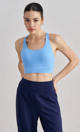 Size L Light Blue Cross-Back Yoga Sports Bra for Women - High Support & Shockproof Fitness Bra