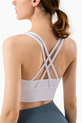 Size S Light Blue Cross-Back Yoga Sports Bra for Women - High Support & Shockproof Fitness Bra