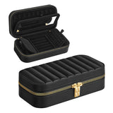 Black Dual Zipper Portable Jewelry Box with Mirror - Travel Jewelry Organizer