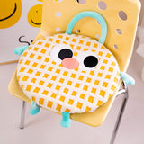 Yellow Plaid Cute Cartoon Round Memory Foam Seat Cushion - Detachable & Washable