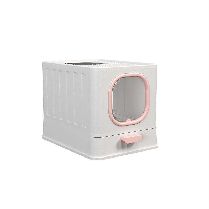 Plastic folding fully enclosed cat litter box pink 38 * 51 * 39CM