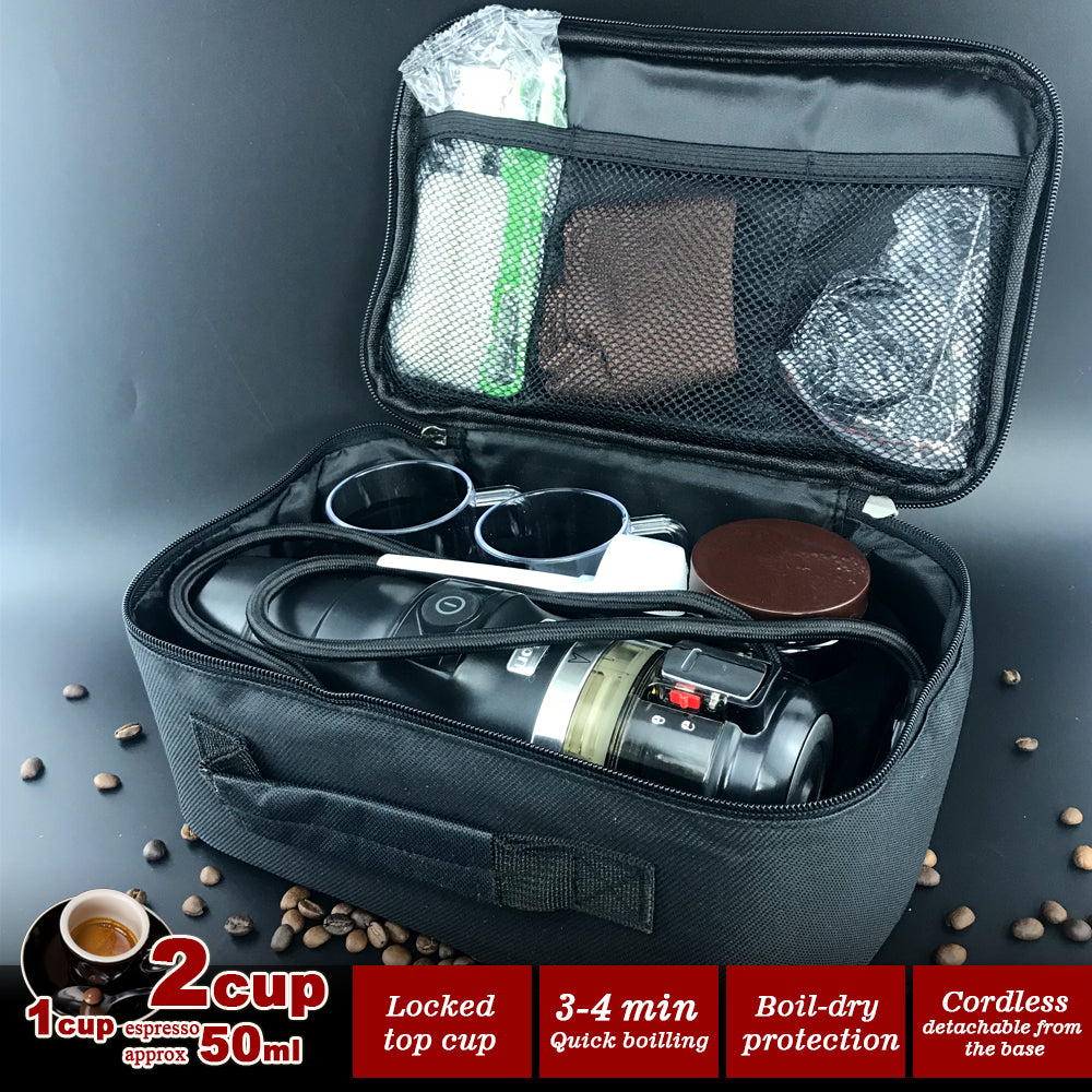 12V Portable Espresso Maker for Cars - Complete Moka Coffee Set with Cups and Accessories