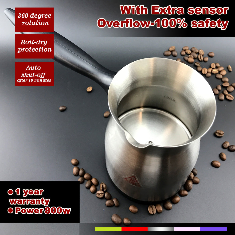 Automatic Stainless Steel Coffee Maker Pot with Anti-Overflow Sensor for Greek, Turkish, and Arabic Coffee