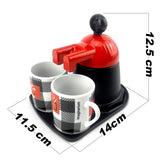 Charming Red Ceramic Mini Espresso Coffee Maker Set for Two with Checkered Cups