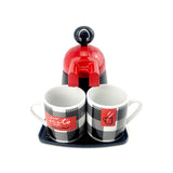 Charming Red Ceramic Mini Espresso Coffee Maker Set for Two with Checkered Cups