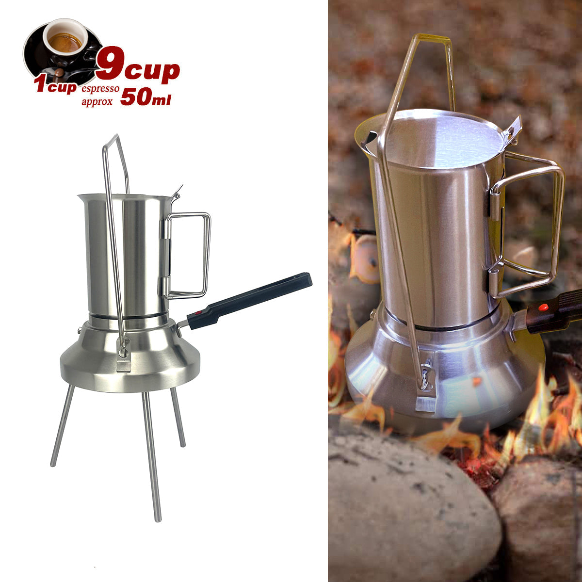 2 In 1 Camping Stainless Steel 9Cup Pot Moka Coffee Maker Italian Espresso Kettle 2024 NEW MODLE