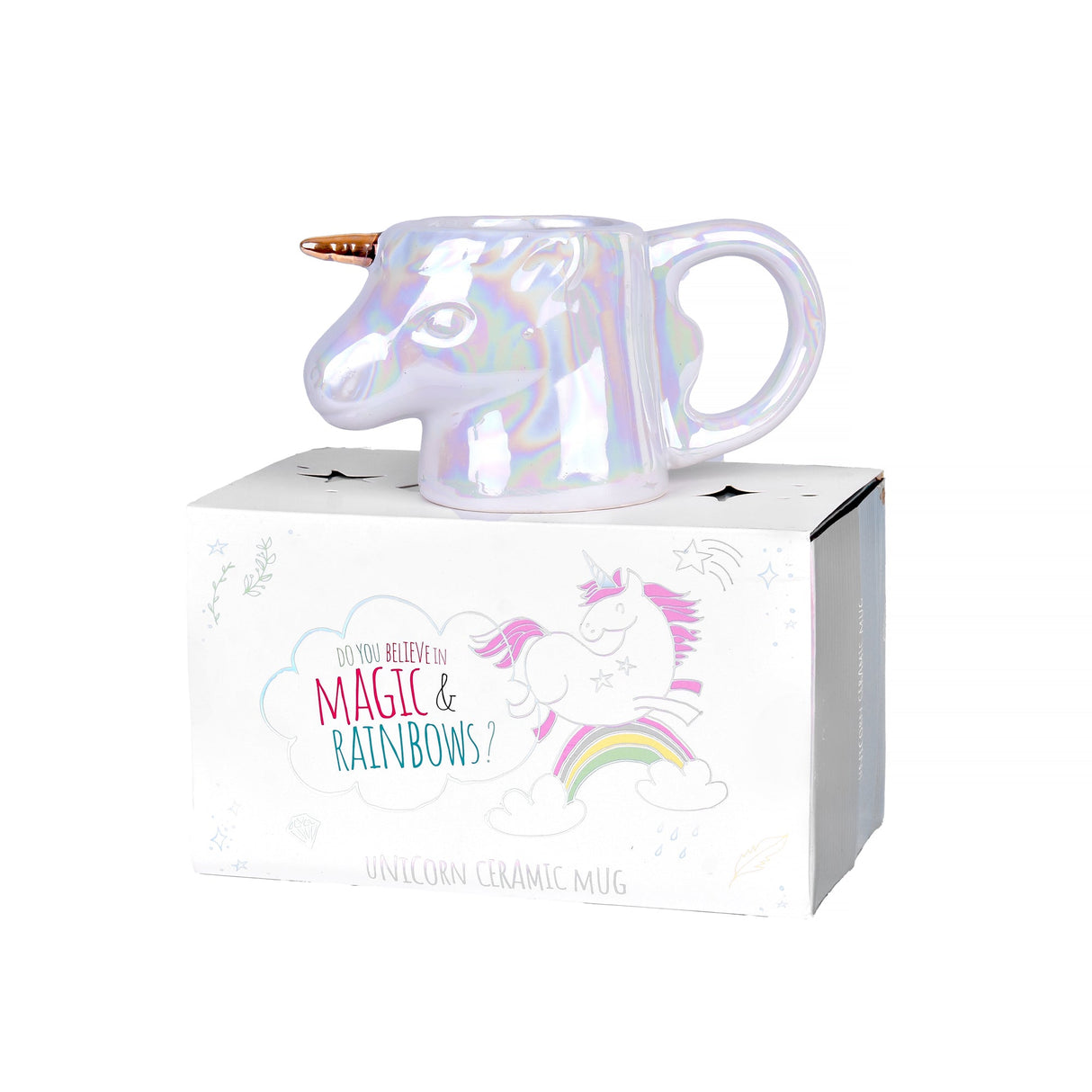 Iridescent Opalescent Rainbow Color Unicorn Ceramic Mug with Gift Box