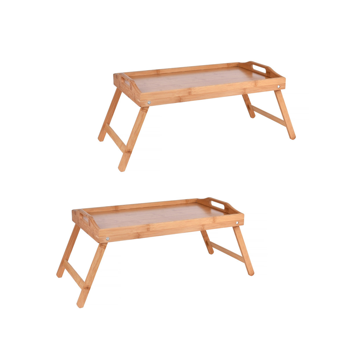 2 x Bamboo Bed Table Breakfast/Snack Serving Tray with Foldable Legs