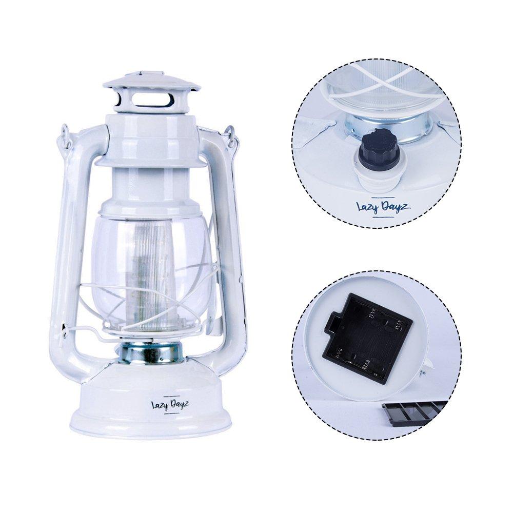 12 LED Solid Metal Camping Hurricane Lantern - White