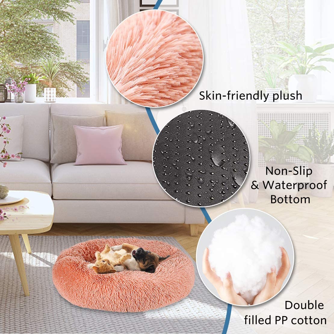 Plush Donut Faux Fur Calming Pet Nest - Salmon Pink - L