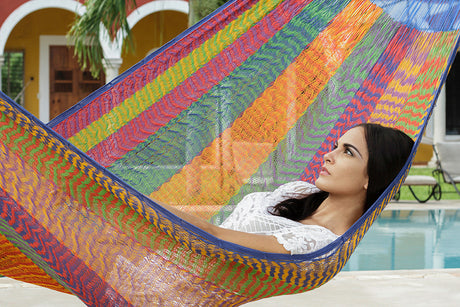 Mayan Legacy Double-Sized Hammock in Vibrant Mexicana Colors - Lightweight and Handwoven for Ultimate Comfort