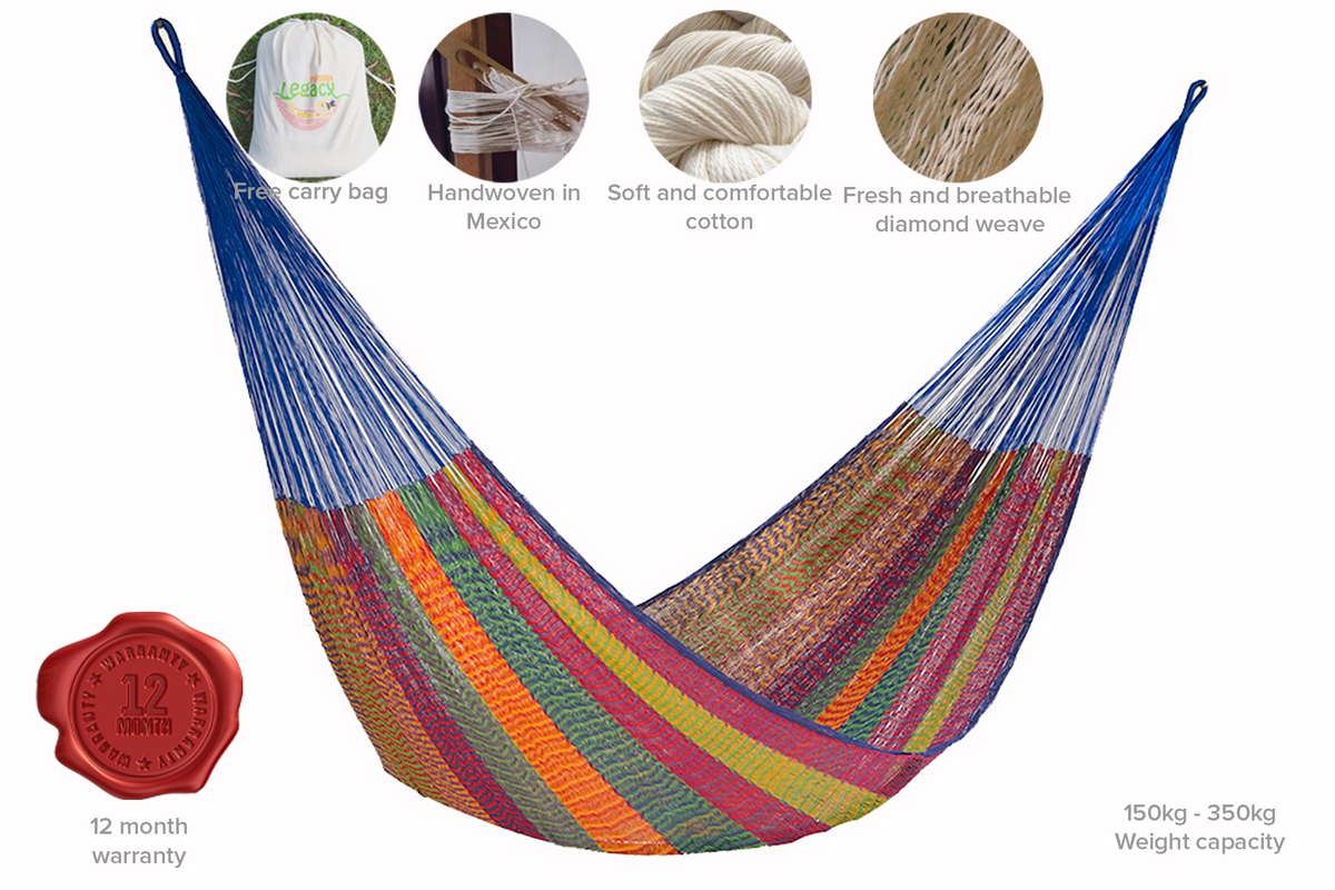 Mayan Legacy Double-Sized Hammock in Vibrant Mexicana Colors - Lightweight and Handwoven for Ultimate Comfort