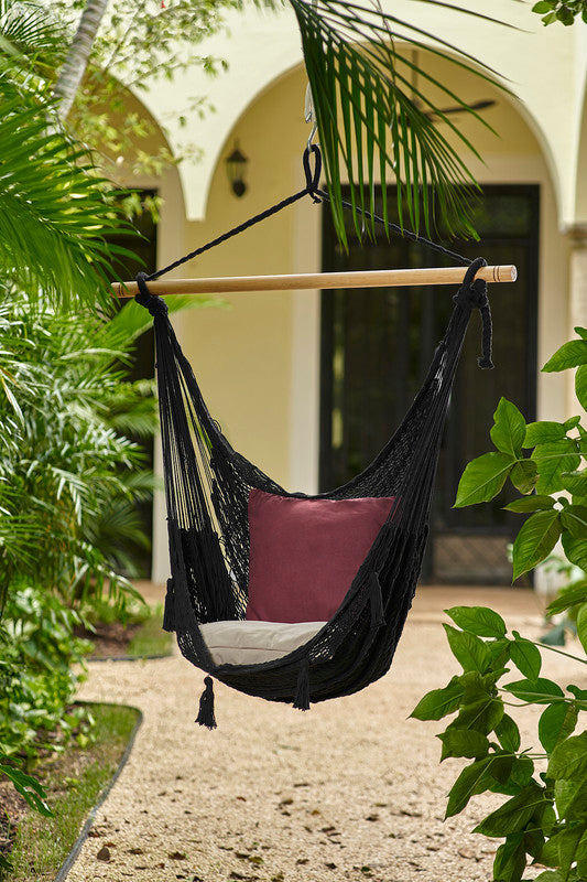 Extra Large Black Outdoor Mexican Hammock Chair with Back Support