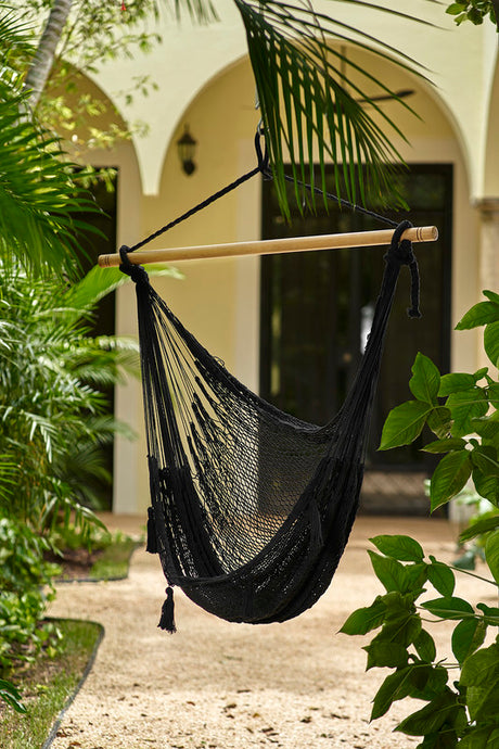 Extra Large Black Outdoor Mexican Hammock Chair with Back Support