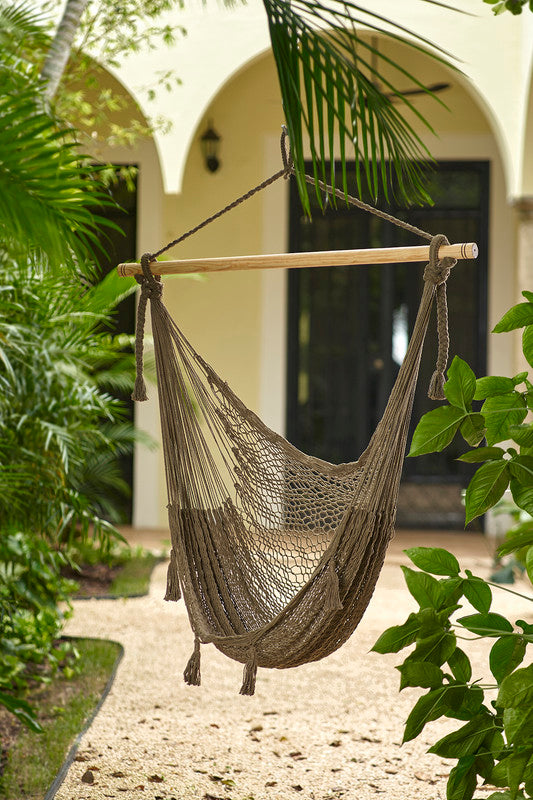 Mayan Legacy Oversized Outdoor Cotton Mexican Hammock Chair in Cedar Finish