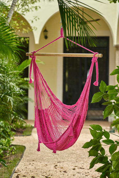 Mayan Legacy Extra Large Outdoor Cotton Hammock Chair in Vibrant Mexican Pink