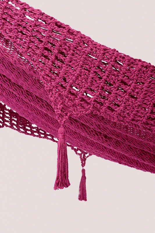 Handcrafted King Size Mexican Pink Cotton Hammock with Decorative Crocheted Tassels - Outdoor Mayan Legacy