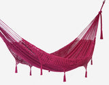 Handcrafted King Size Mexican Pink Cotton Hammock with Decorative Crocheted Tassels - Outdoor Mayan Legacy