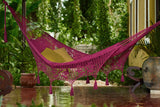 Handcrafted King Size Mexican Pink Cotton Hammock with Decorative Crocheted Tassels - Outdoor Mayan Legacy