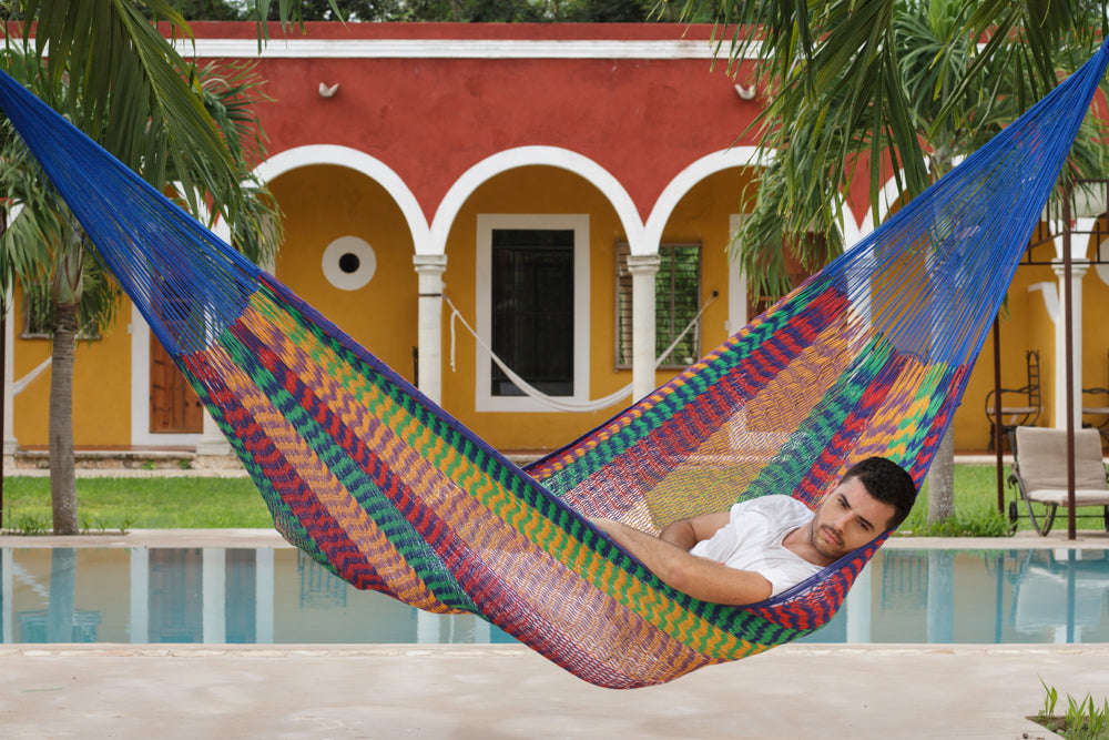 Mexican Handwoven Cotton Family Hammock - Mayan Legacy Outdoor Comfort