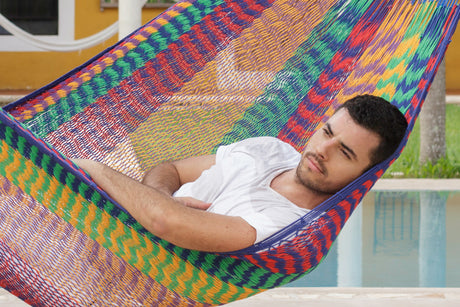 Mexican Handwoven Cotton Family Hammock - Mayan Legacy Outdoor Comfort