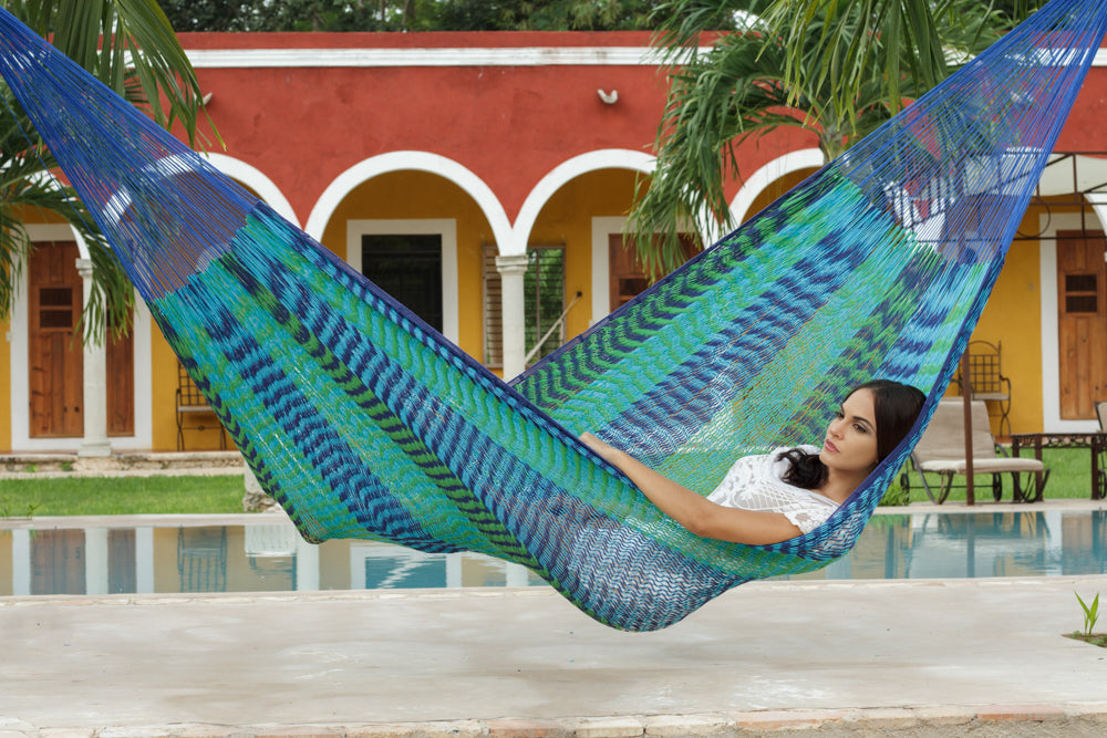 King Size Outdoor Cotton Hammock - Mayan Legacy Caribe for Up to Three Adults