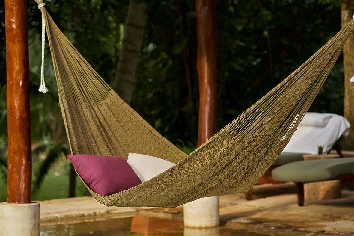 Extra-Large Outdoor Cotton Mayan Legacy Hammock for Three - King Size Cedar