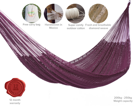 King Size Maroon Outdoor Mayan Legacy Cotton Hammock for Three Adults