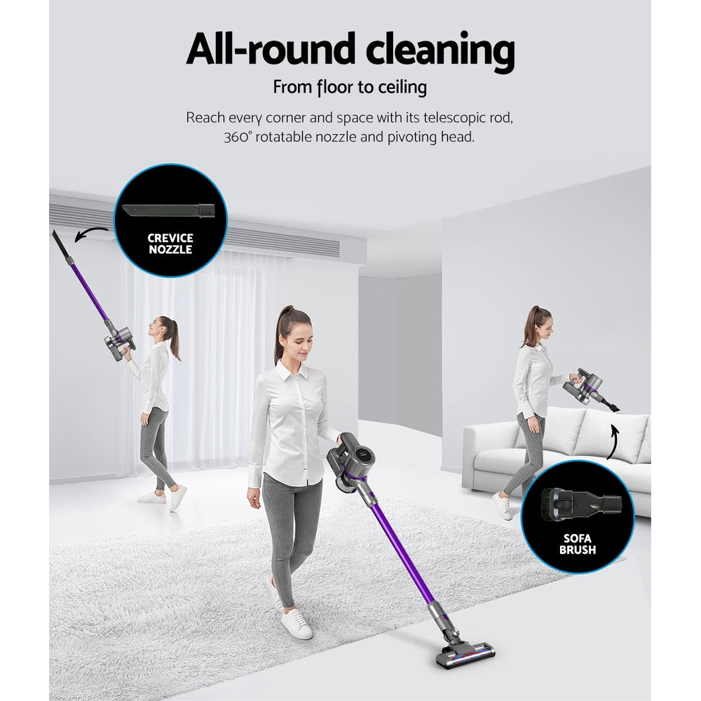 Devanti Cordless Stick Vacuum Cleaner 120W - Bagless & Lightweight in Purple