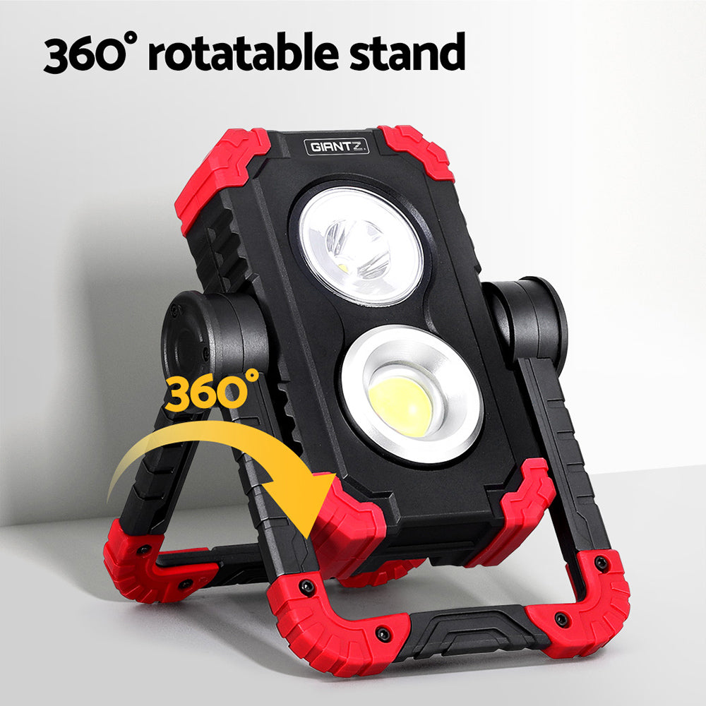 Giantz Portable LED Work Light - Rechargeable Cordless Torch with 360° Rotation and Power Bank功能