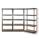 3x1.8M 5-Shelves Steel Warehouse Shelving Racking Garage Storage Rack Grey