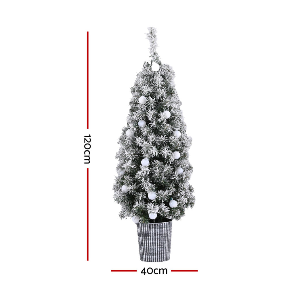 Jingle Jollys 1.2M Snow-Dusted LED Christmas Tree in Potted Base