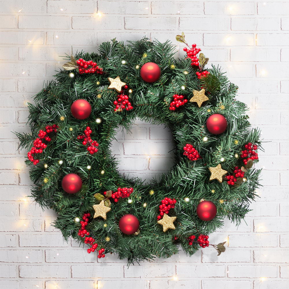 Festive Charm 60cm Christmas Wreath Garland for Holiday Decor & Parties