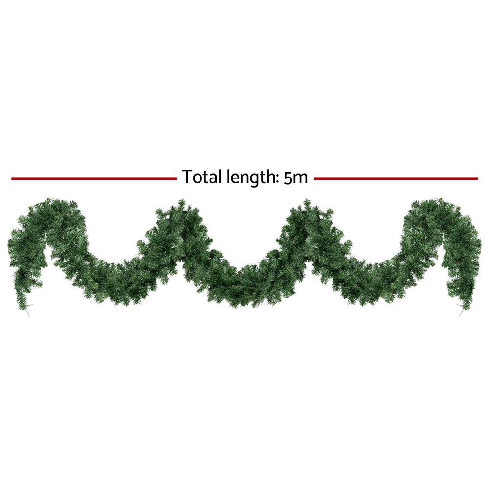 5M Prelit LED Christmas Garland with 380 Tips - Jingle Jollys Festive Decoration