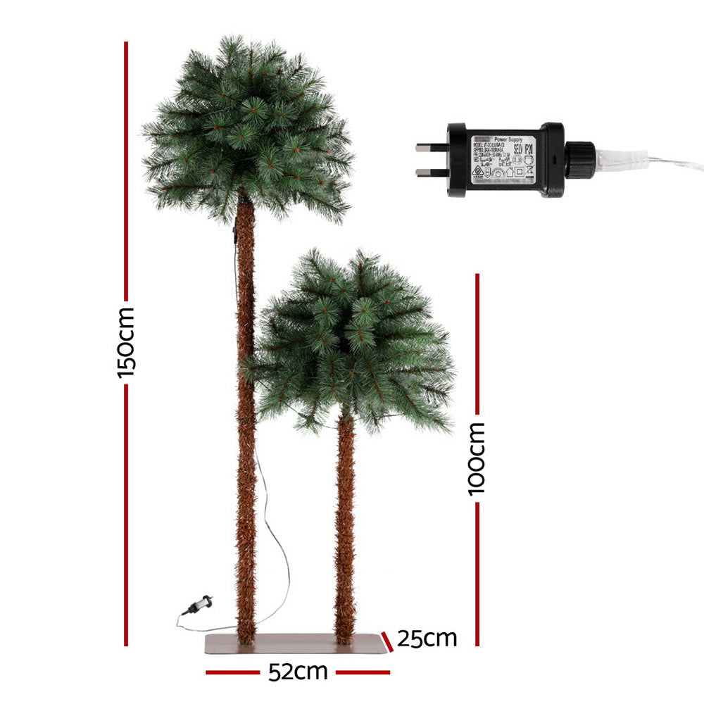 Jingle Jollys 2-in-1 LED Christmas Palm Tree Decoration Set - 1.5m & 1m