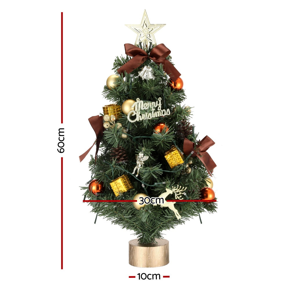 60CM Jingle Jollys LED Mini Christmas Tree with Ornaments and Tree Topper