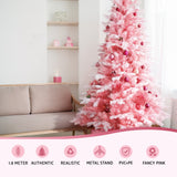 Jingle Jollys Christmas Tree 1.8m Pink Xmas Tree Snowy Party Decor 810 Tips - Top-Down View