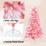 Jingle Jollys Christmas Tree 1.8m Pink Xmas Tree Snowy Party Decor 810 Tips - Rear View