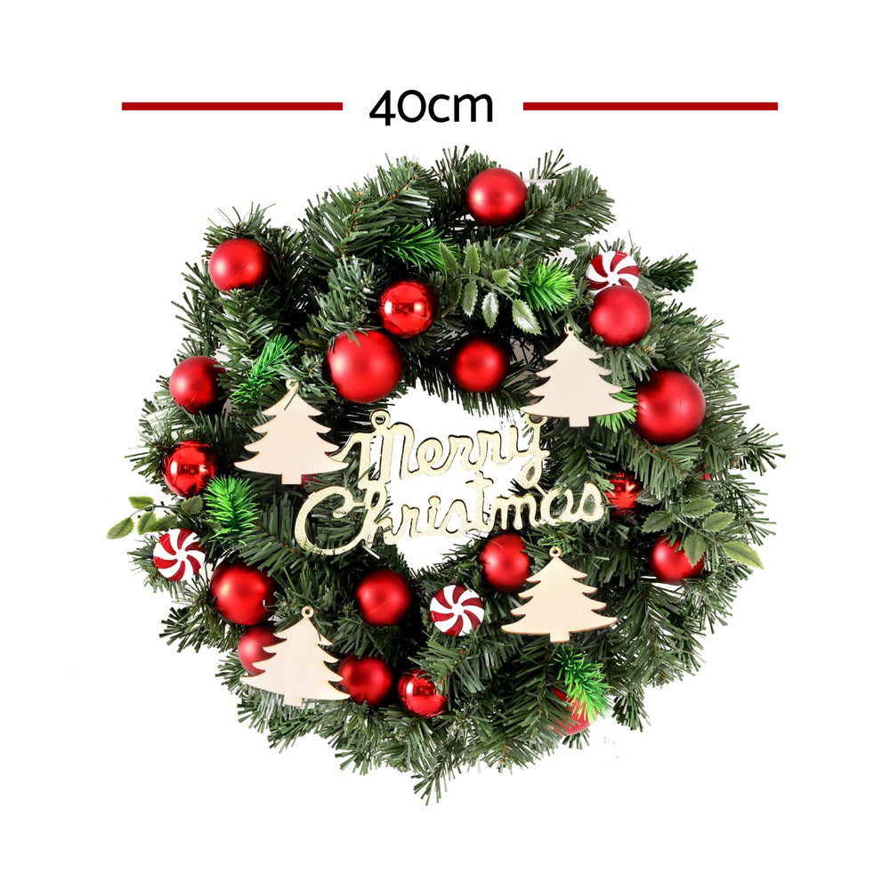 Jingle Jollys LED-Illuminated Christmas Wreath 40CM with Festive Ornaments