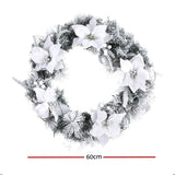 Jingle Jollys 60cm Pre-Lit Christmas Wreath with Snow-Flocked Design and LED Lights