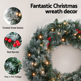 Jingle Jollys 60cm Illuminated Snow-Frosted Christmas Wreath with Red Berry Accents