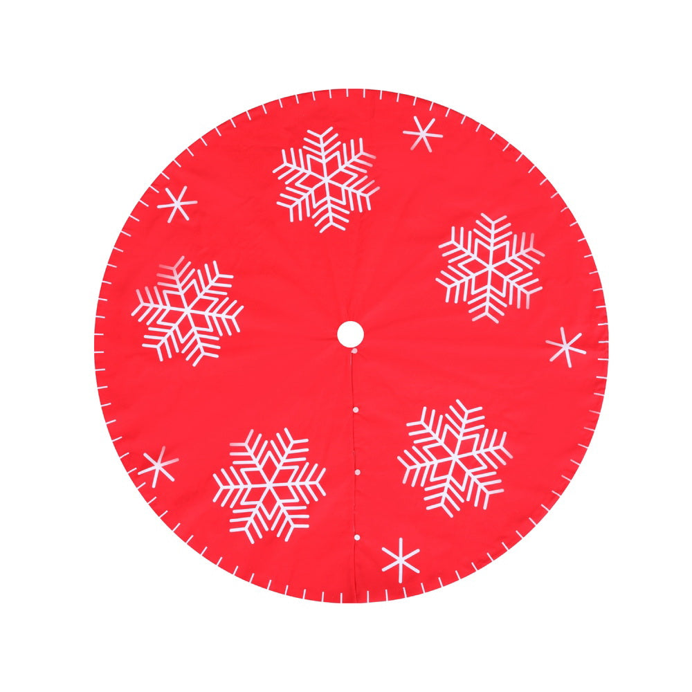 Festive Elegance 120cm Red Christmas Tree Skirt with Snowflake Design